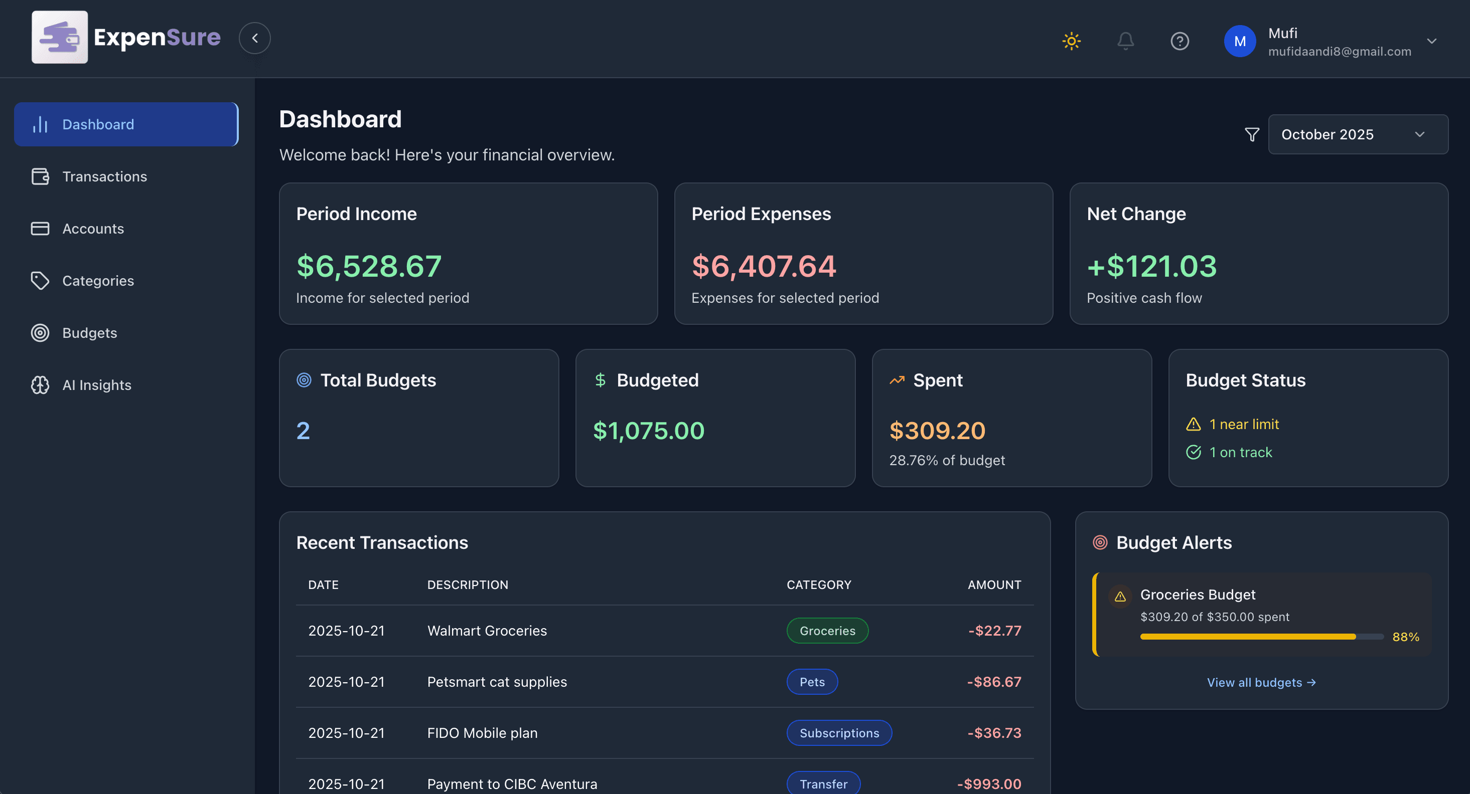 Screenshot of Expense Tracker with Gemini AI - A full-stack expense tracking app that uses Gemini AI to categorize transactions...